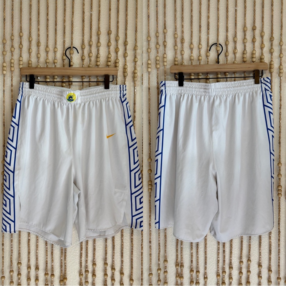 Nike White Blue Spartan Basketball Mens Drawstring Waist Athletic Shorts XL